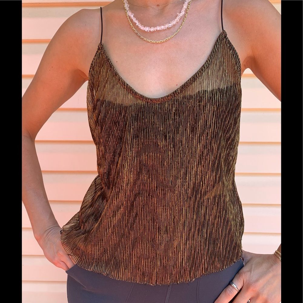 Urban Outfitters BDG Brown/metallic, sheer top, thin straps, size Small